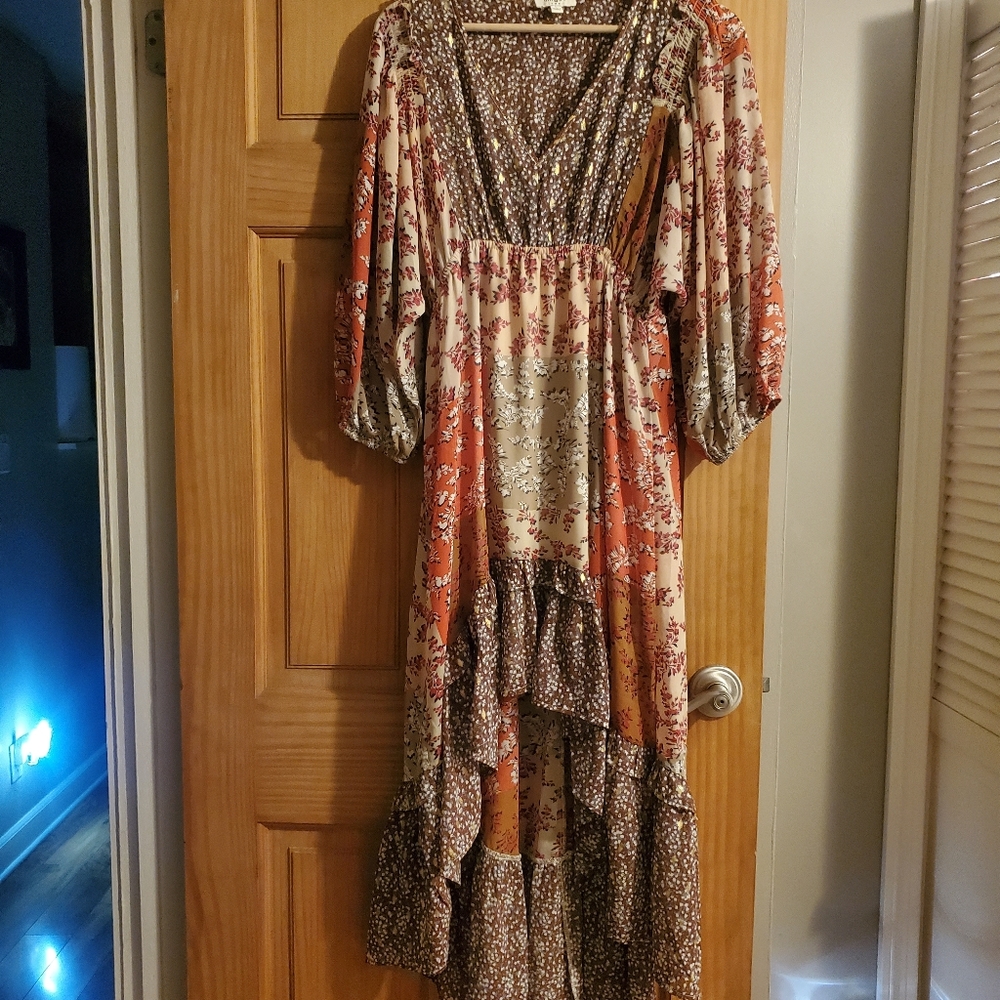 Umgee, high low, dolman sleeve, v-neck dress, Large